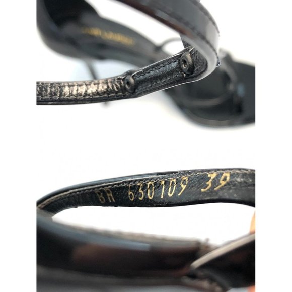 SAINT LAURENT Cassandra Patent Leather YSL Logo Sandals - Picture 3 of 12